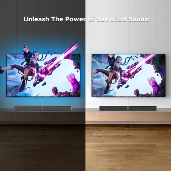 MZEIBO Sound Bar for Smart TV，80W Detachable Bluetooth Soundbar with Powerful Bass, 2-in-1 Home Theater Audio System, ARC/Optical/AUX Connectivity for TV/PC/Laptop/Game Console - Image 4