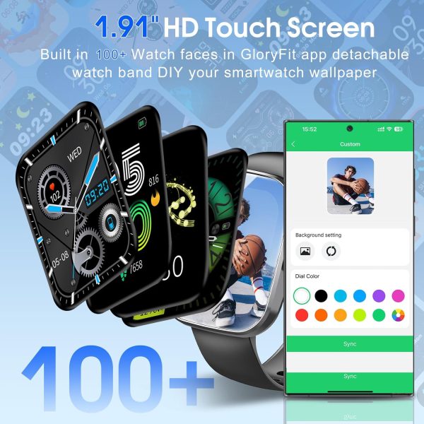 Smart Watch, 1.91" HD Screen Smartwatch for Men Women(Answer/Make Call), Fitness Watch with Heart Rate/Sleep Monitor/Steps Monitor, 110+ Sports Modes, IP68 Waterproof Activity Trackers, Black - Image 6