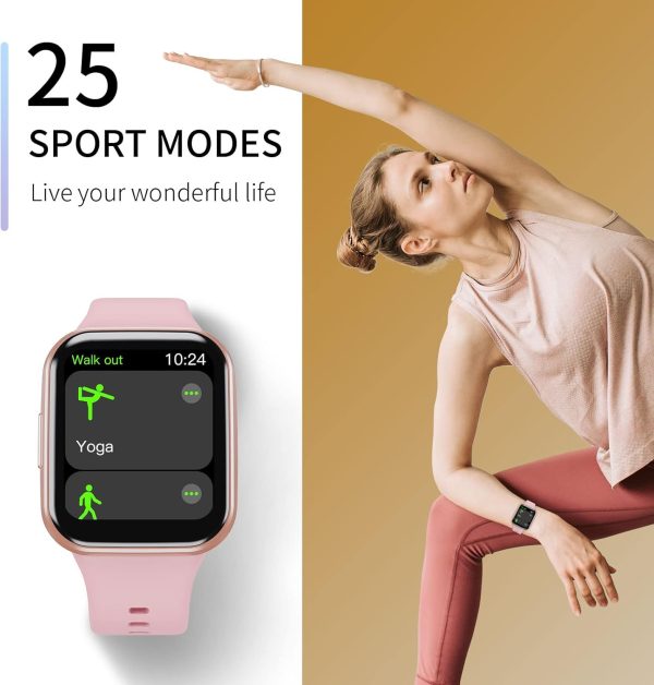 Smart Watch for Men Women, 1.69" Large HD Screen Smartwatches, 25 Sports Mode Smart Watches, IP67 Waterproof Activity Tracker, Fitness Watch with Heart Rate Sleep Monitor, Calorie/Step Counter, Pink - Image 3