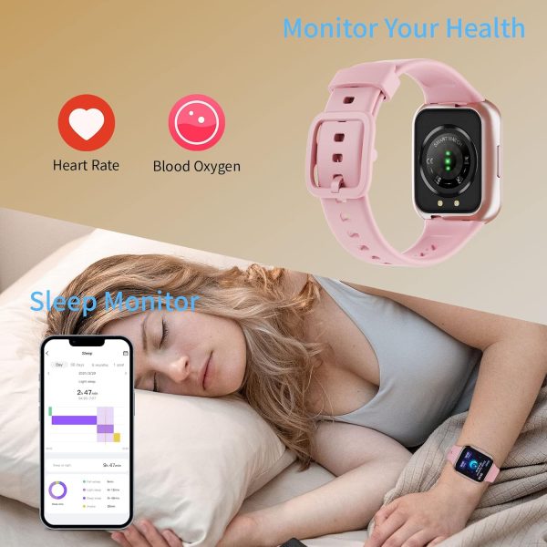 Smart Watch for Men Women, 1.69" Large HD Screen Smartwatches, 25 Sports Mode Smart Watches, IP67 Waterproof Activity Tracker, Fitness Watch with Heart Rate Sleep Monitor, Calorie/Step Counter, Pink - Image 5