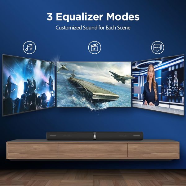 Sound Bar for Smart TV,90W Soundbar with Bluetooth/ARC/Optical/AUX Connect, Auto Volume Boost, 3 Customizable Equalizer Modes, 2 in 1 Detachable Soundbar for TV/PC/Gaming/Projectors - Image 5