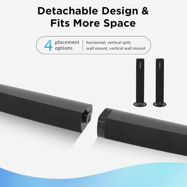 Sound Bar for Smart TV,90W Soundbar with Bluetooth/ARC/Optical/AUX Connect, Auto Volume Boost, 3 Customizable Equalizer Modes, 2 in 1 Detachable Soundbar for TV/PC/Gaming/Projectors - Image 8